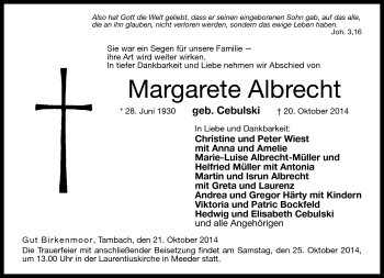 Traueranzeige von Margarete Albrecht von Neue Presse Coburg