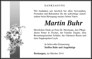 Traueranzeige von Martin Buhr von Südthüringer Presse