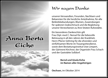 Traueranzeige von Anna Berta Eiche von Südthüringer Presse