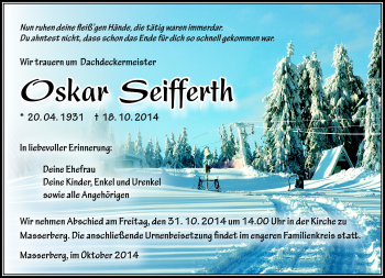 Traueranzeige von Oskar Seifferth von Südthüringer Presse