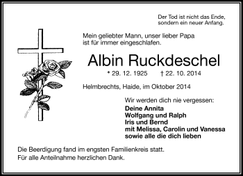 Traueranzeige von Albin Ruckdeschel von Frankenpost