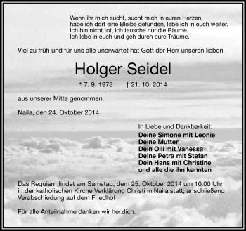 Traueranzeige von Holger Seidel von Frankenpost