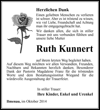 Traueranzeige von Ruth Kunnert von Südthüringer Presse