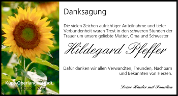 Traueranzeige von Hildegard Pfeffer von Neue Presse Coburg