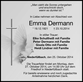 Traueranzeige von Emma Dermann von Neue Presse Coburg