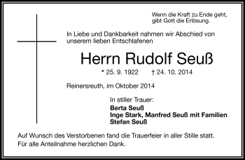 Traueranzeige von Rudolf Seuß von Frankenpost