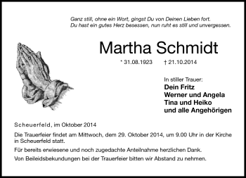 Traueranzeige von Martha Schmidt von Neue Presse Coburg