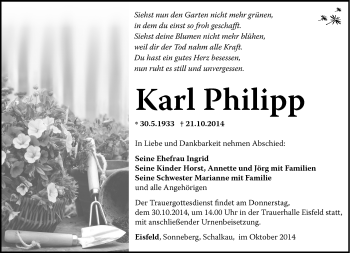 Traueranzeige von Karl Philipp von Südthüringer Presse