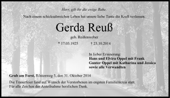 Traueranzeige von Gerda Reuß von Neue Presse Coburg