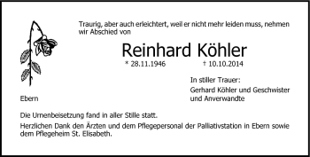 Traueranzeige von Reinhard Köhler von Neue Presse Coburg