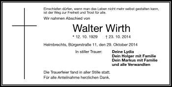 Traueranzeige von Walter Wirth von Frankenpost