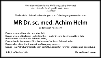 Traueranzeige von Achim Helm von Südthüringer Presse