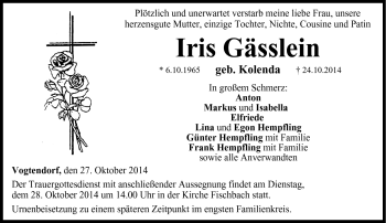Traueranzeige von Iris Gässlein von Neue Presse Coburg