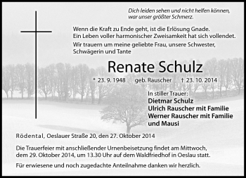 Traueranzeige von Renate Schulz von Neue Presse Coburg