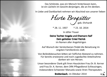 Traueranzeige von Herta Brogsitter von Südthüringer Presse