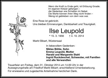 Traueranzeige von Ilse Leupold von Frankenpost