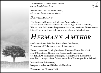 Traueranzeige von Herrmann Amthor von Südthüringer Presse