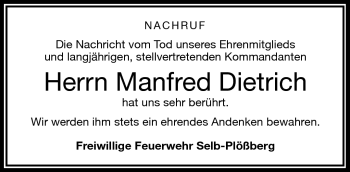 Traueranzeige von Manfred Dietrich von Frankenpost