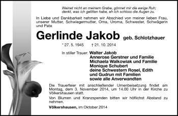 Traueranzeige von Gerlinde Jakob von Südthüringer Presse