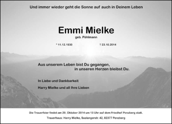 Traueranzeige von Emmi Mielke von Frankenpost