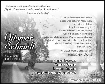 Traueranzeige von Ottmar Schmidt von Südthüringer Presse