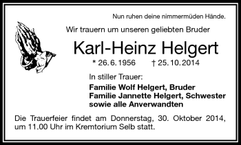 Traueranzeige von Karl-Heinz Helgert von Frankenpost