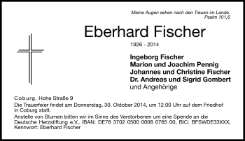 Traueranzeige von Eberhard Fischer von Neue Presse Coburg