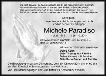 Traueranzeige von Michele Paradiso von Frankenpost