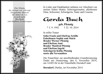 Traueranzeige von Gerda Buch von Südthüringer Presse