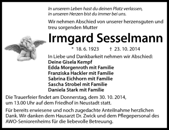 Traueranzeige von Irmgard Sesselmann von Neue Presse Coburg