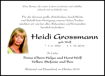 Traueranzeige von Heidi Grossmann von Neue Presse Coburg