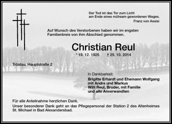 Traueranzeige von Christian Reul von Frankenpost
