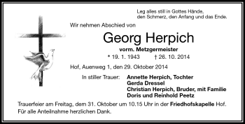 Traueranzeige von Georg Herpich von Frankenpost