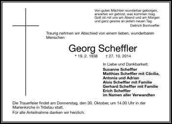 Traueranzeige von Georg Scheffler von Frankenpost