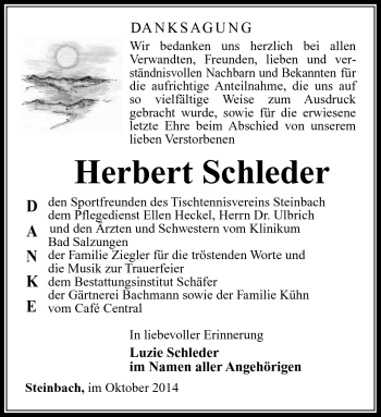 Traueranzeige von Herbert Schleder von Südthüringer Presse