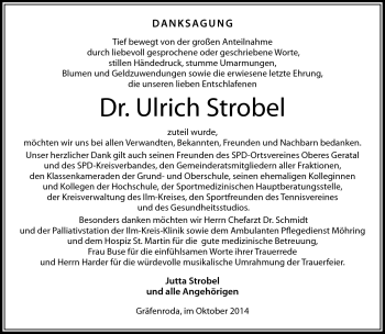 Traueranzeige von Ullrich Strobel von Südthüringer Presse