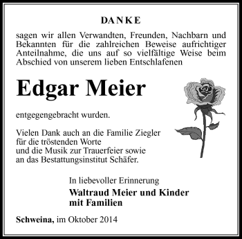 Traueranzeige von Edgar Meier von Südthüringer Presse