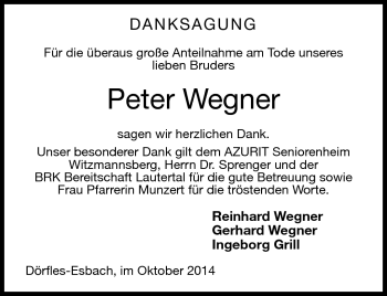 Traueranzeige von Peter Wegner von Neue Presse Coburg