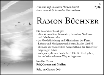 Traueranzeige von Ramon Büchner von Südthüringer Presse