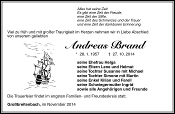 Traueranzeige von Andreas Brand von Südthüringer Presse