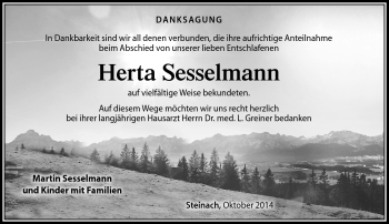 Traueranzeige von Herta Sesselmann von Südthüringer Presse