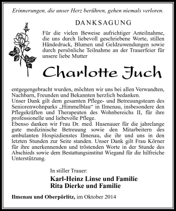 Traueranzeige von Charlotte Juch von Südthüringer Presse