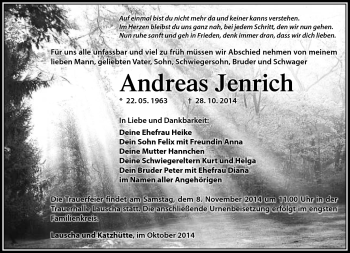 Traueranzeige von Andreas Jenrich von Südthüringer Presse