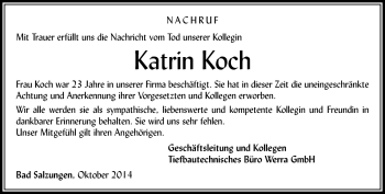 Traueranzeige von Katrin Koch von Südthüringer Presse