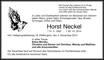Traueranzeige von Horst Neckel von Frankenpost