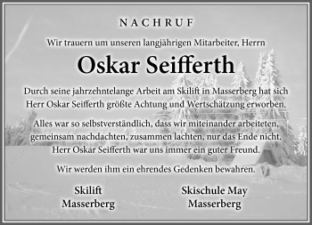 Traueranzeige von Oskar Seifferth von Südthüringer Presse