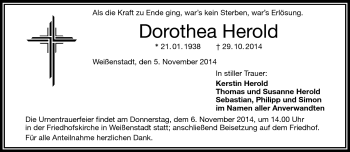 Traueranzeige von Dorothea Herold von Frankenpost
