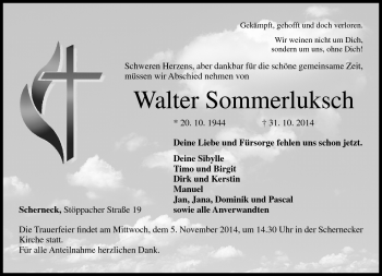 Traueranzeige von Walter Sommerluksch von Neue Presse Coburg