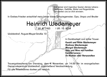 Traueranzeige von Heinrich Wedemeyer von Frankenpost