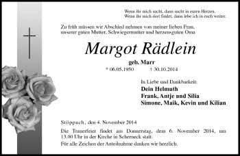 Traueranzeige von Margot Rädlein von Neue Presse Coburg